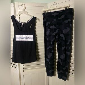 Two piece outfit that includes Yogalicous leggings & Calvin Klein tank top